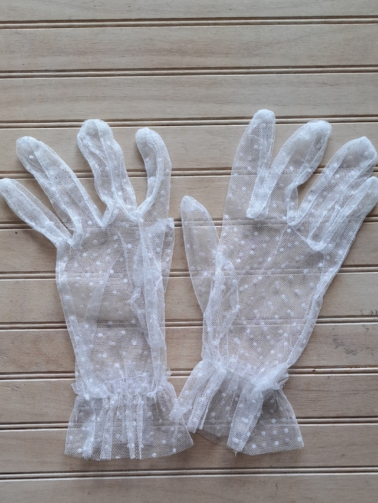 None Accessories - White Sheer Polka Dot Lace Gloves Femimine Y2k Formal